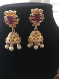 Traditional ruby stones with multicolor stones pendant necklace set  *** FREE SHIPPING ***