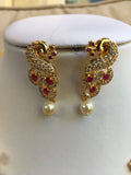 Beautiful peacock design with cz stones ruby necklace set  *** FREE SHIPPING ***