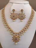 Simple and cute cz stones with ruby and pearls necklace set *** FREE SHIPPING ***