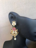 Beautiful peacock and flower design cz stones with ruby and pearls necklace set *** FREE SHIPPING ***