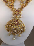 Beautiful peacock and flower design cz stones with ruby and pearls necklace set *** FREE SHIPPING ***
