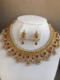Traditional uncut stones with ruby and pearls necklace set  *** FREE SHIPPING ***