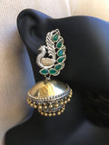 Beautiful peacock German silver with emerald stones jumka earrings  *** FREE SHIPPING ***